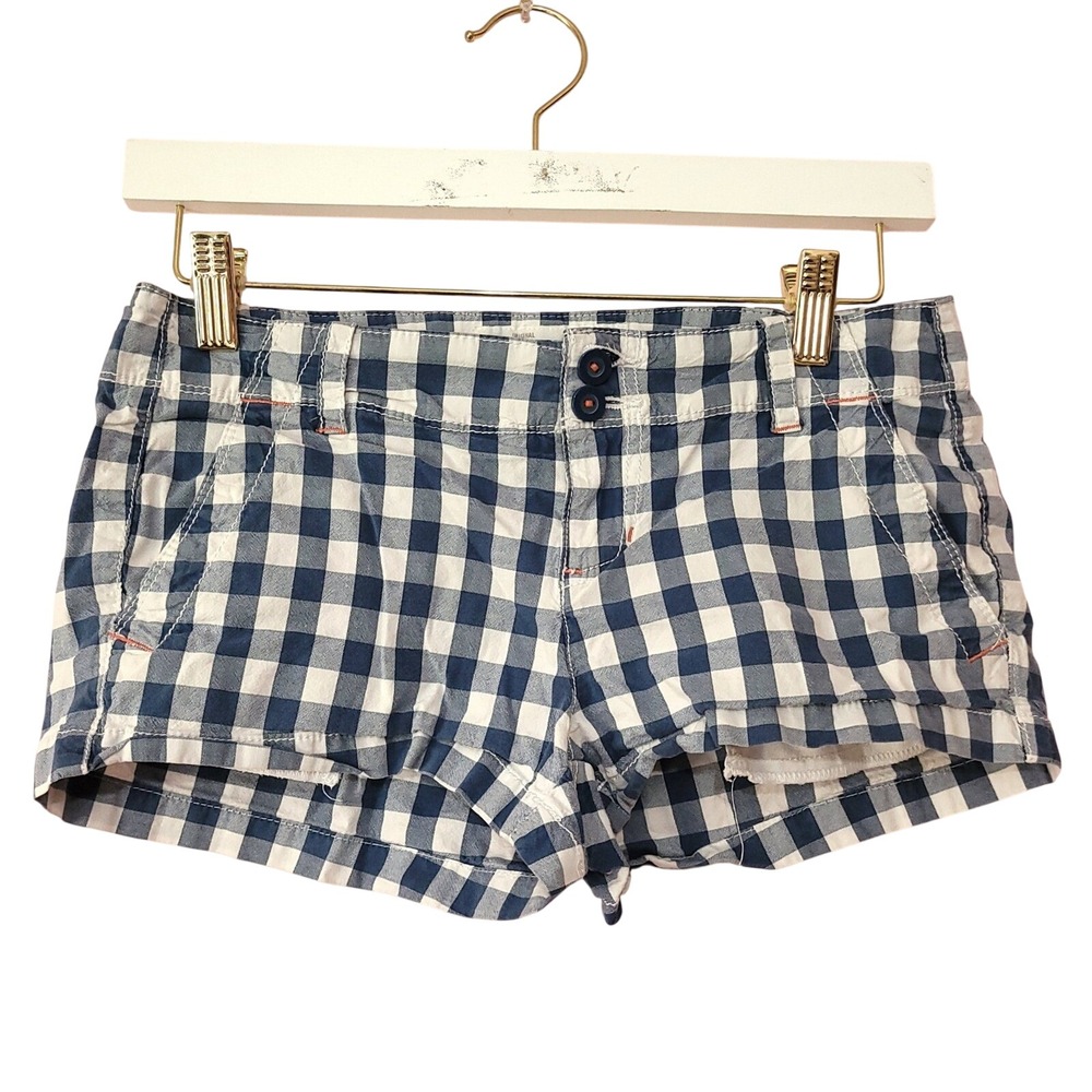 Aeropostale Gingham Shorts Blue White Check Low Rise‎ 1/2 Y2K 90s Girlhoodcore